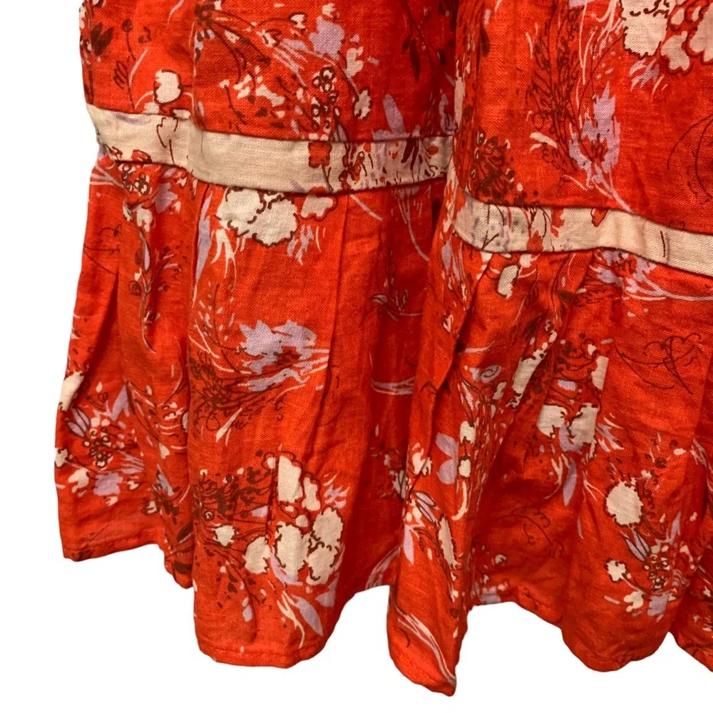 Free People One Shoulder Linen Floral Mini Dress Red Boho